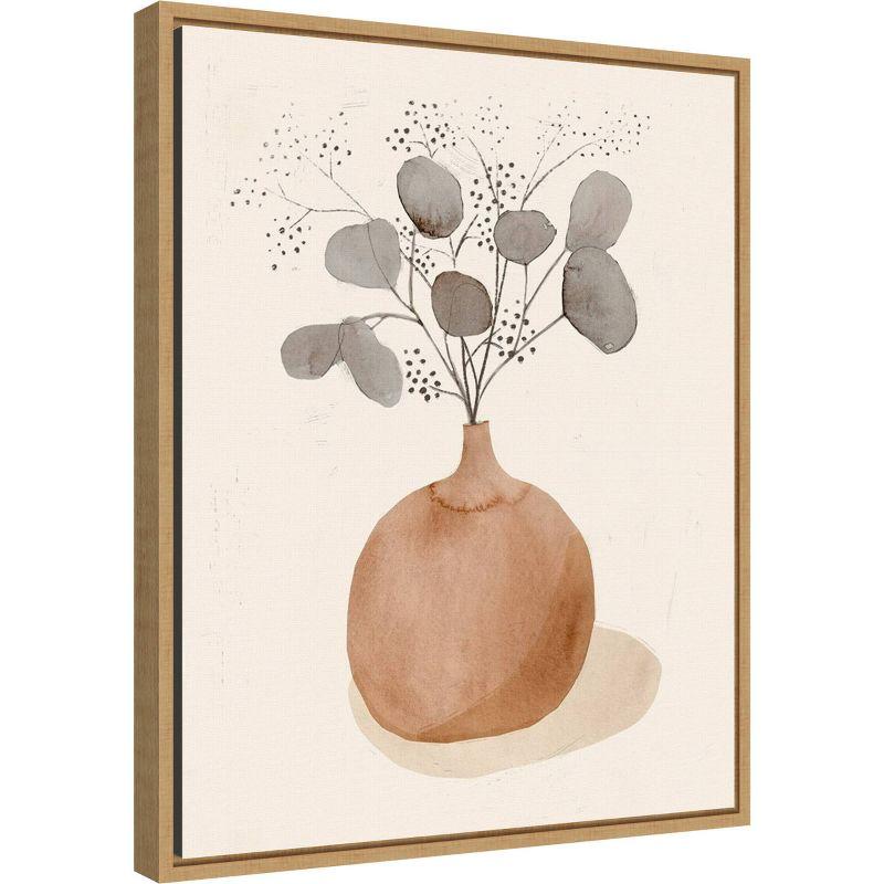 16" x 20" La Planta I Floral Vase by Victoria Barnes Framed Canvas Wall Art - Amanti Art: Modern Lithograph, Sawtooth Back Mount