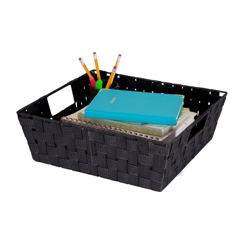 Simplify 18" Black Woven Polyester Storage Basket