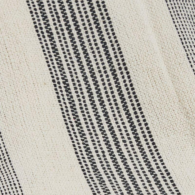 Off-White and Black Cotton Striped Throw Blanket with Tassels