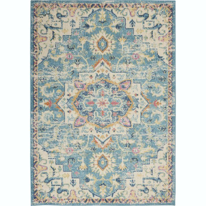 Ivory and Light Blue Floral Medallion Area Rug 3'9" x 5'9"