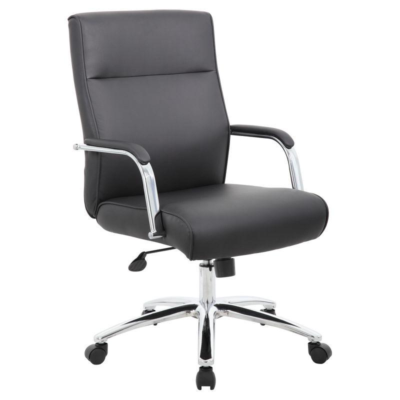 Ergonomic Executive Swivel Office Chair with Fixed Arms in Black Leather and Vinyl