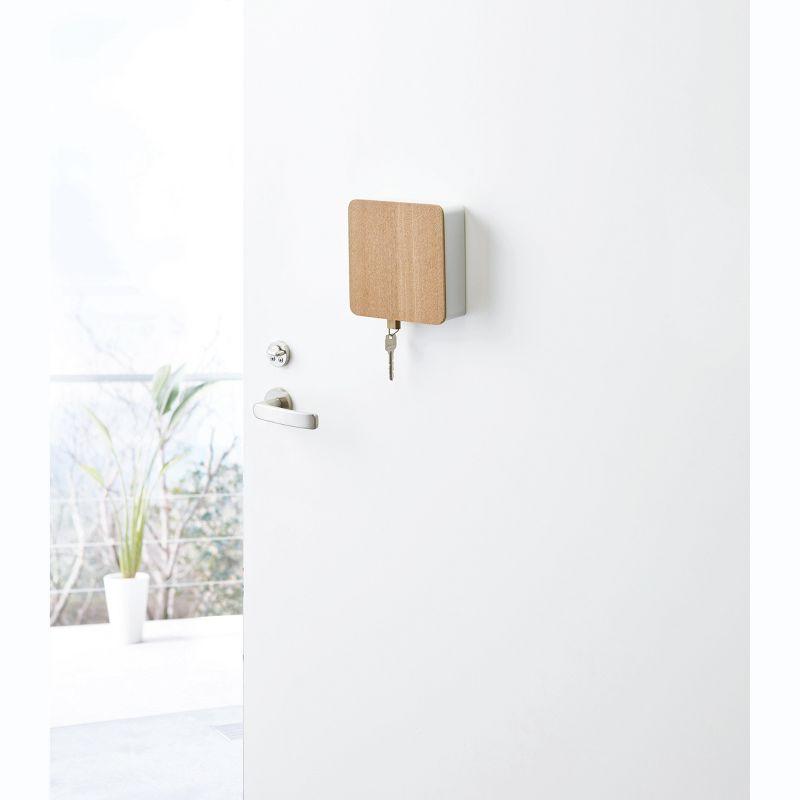 Yamazaki Home Square Magnetic Key Cabinet, Wood Accented Keychain Organizer, Steel + Wood, Magnetic