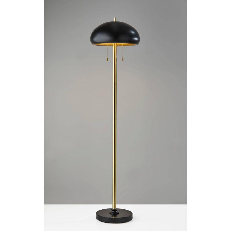 Mid-Century Dual-Pull Black & Antique Brass Cap Floor Lamp