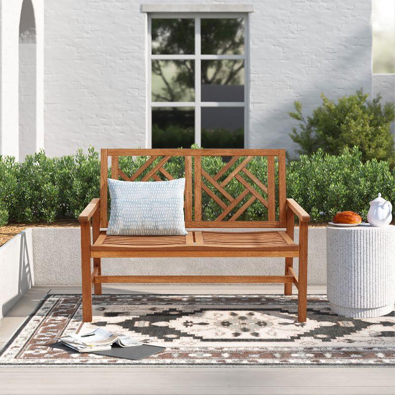 Natural Teak Finish Solid Wood Outdoor Loveseat Bench