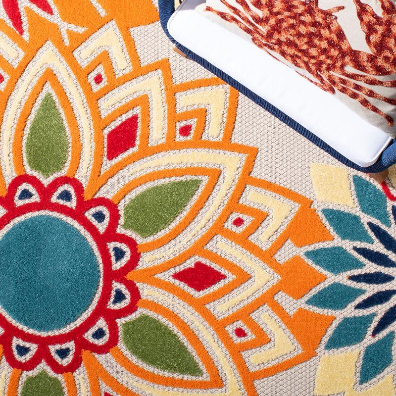 Cabana CBN328 Power Loomed UV Resistant Indoor/Outdoor Accent Rug - Ivory/Orange - 3'x3' - Safavieh
