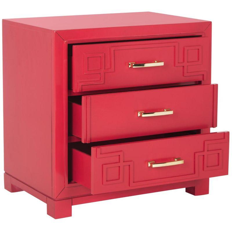 Raina 3 Drawer Greek Key Nightstand - FOX6278 - Red - Safavieh Couture