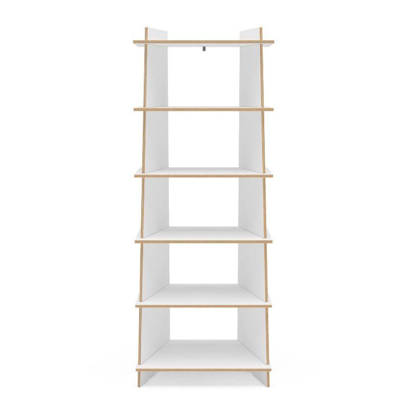 EcoFriendly White and Light Brown Wood Ladder Bookcase with 6 Shelves