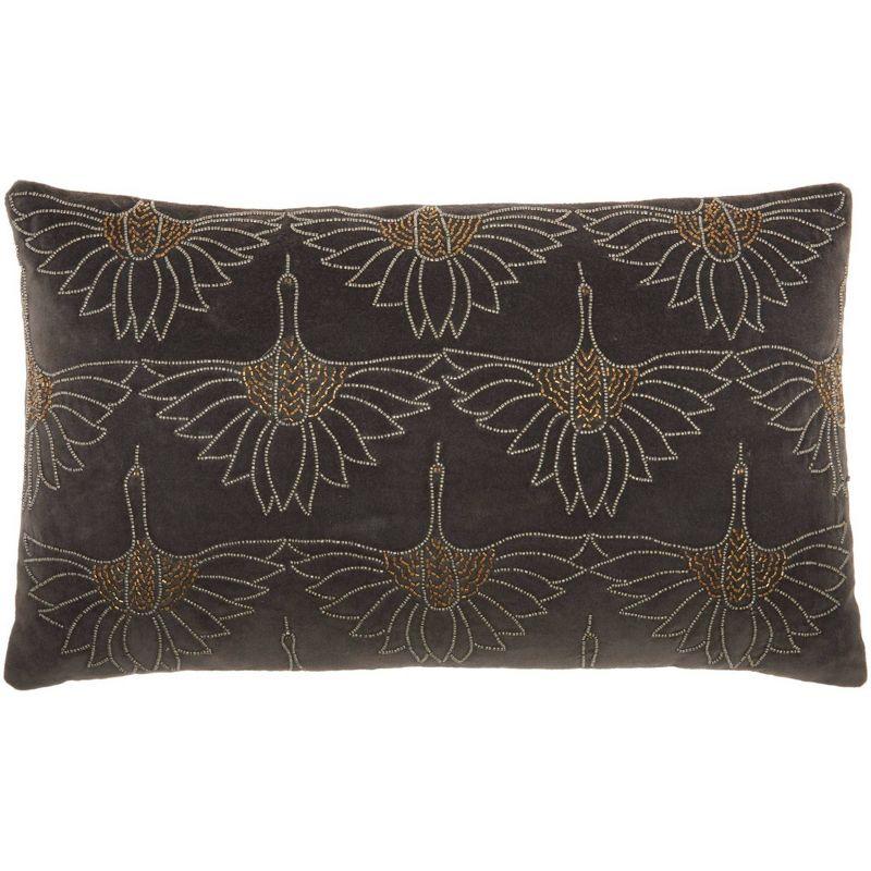 12"x20" Sofia Beaded Flowers Lumbar Throw Pillow Dark Gray - Mina Victory