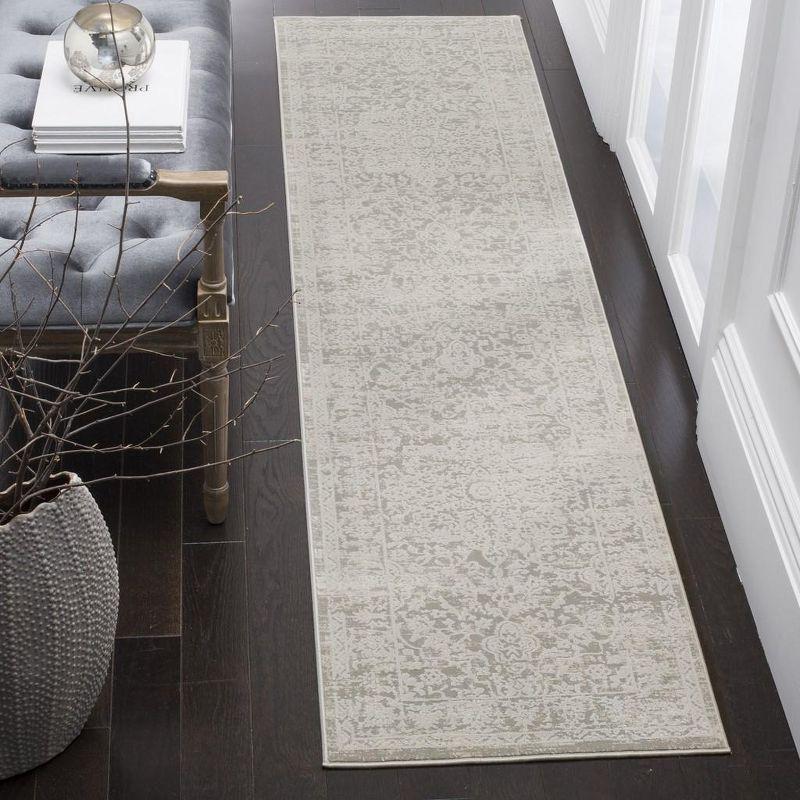 Elegant Gray and Beige Hand-Knotted Viscose Cotton Blend Runner Rug, 2' x 8'