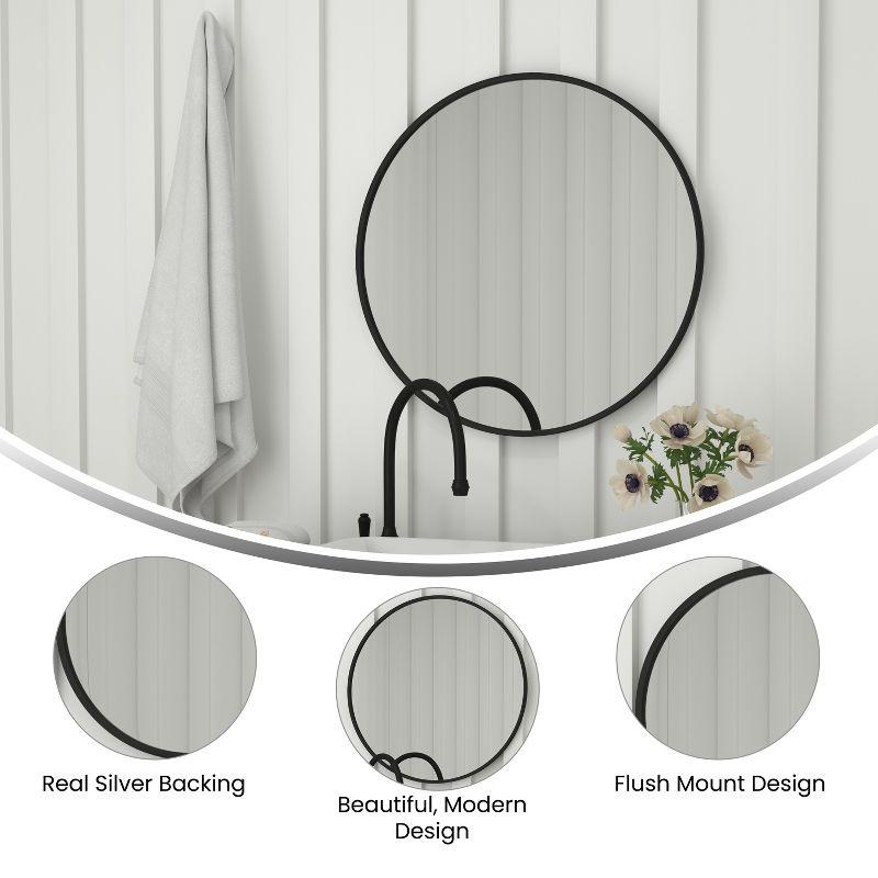 Merrick Lane 30" Round Accent Wall Mirror in Black with Metal Frame for Bathroom, Vanity, Entryway, Dining Room, & Living Room