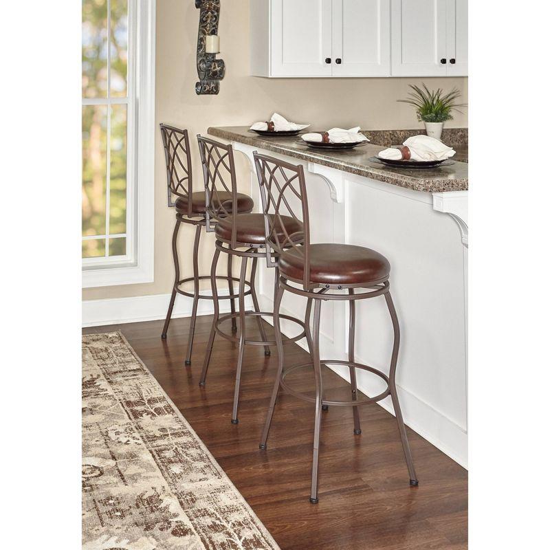 Casey Adjustable Faux Leather Swivel Seat Stool Set of Three Brown - Linon: Upholstered, Metal Frame, Polyester