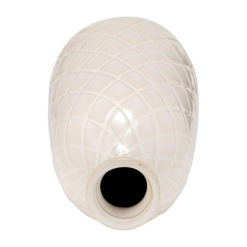 Sagebrook Home 12" Ceramic Vase - Contemporary Plaid Textured Ivory/Beige Vase For Floral Arrangements - Decorative Table Accent for Home or Office