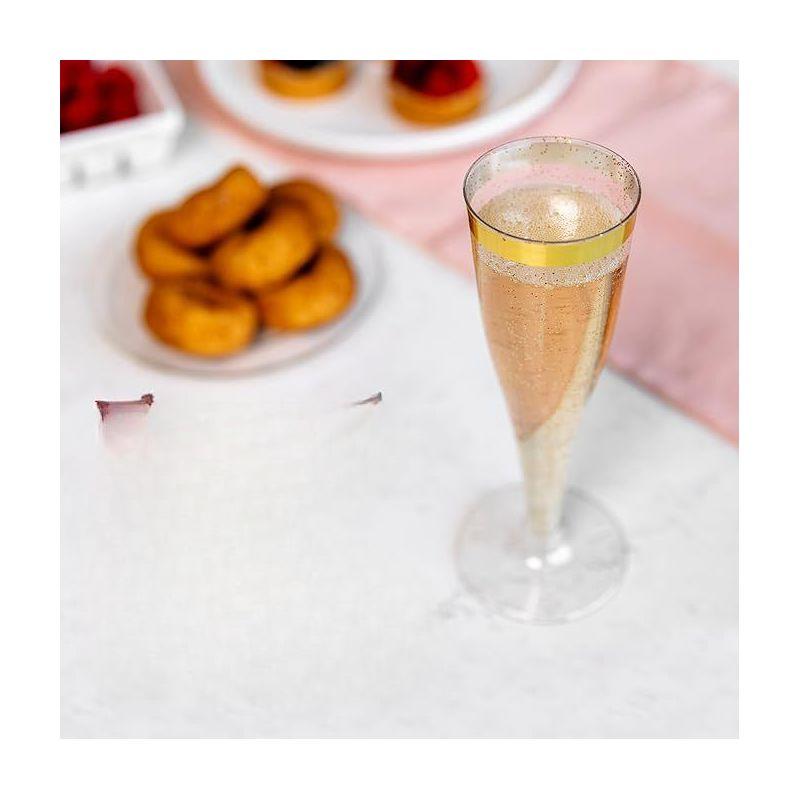 Prestee 24 Champagne Flutes Disposable, Gold Rim Glitter Plastic Cups