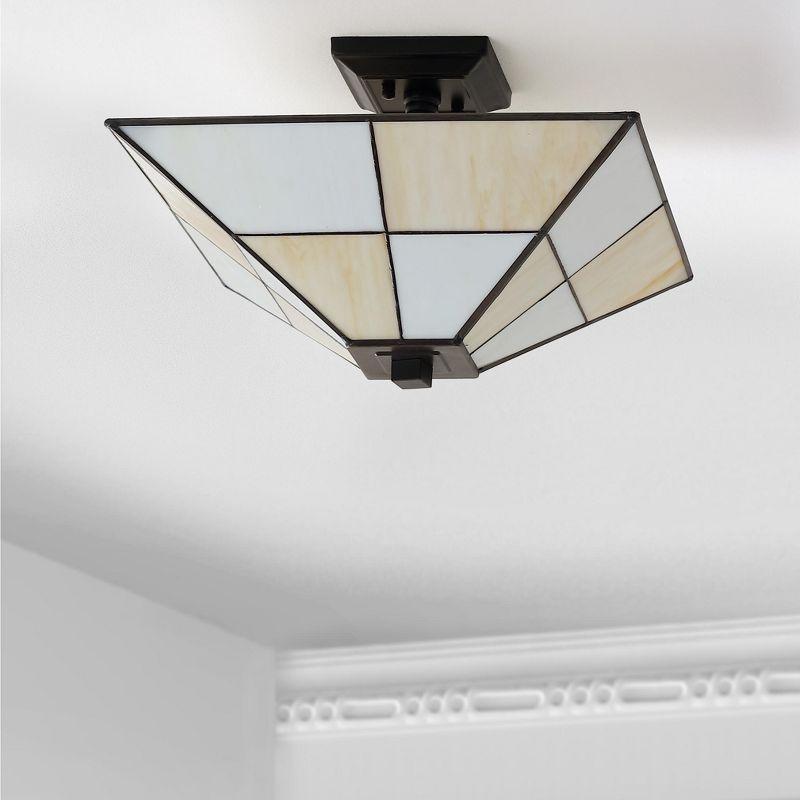 JONATHAN Y Juliana 15.7" Tiffany-Style Glass/Metal LED Semi-Flush Mount, White/Cream