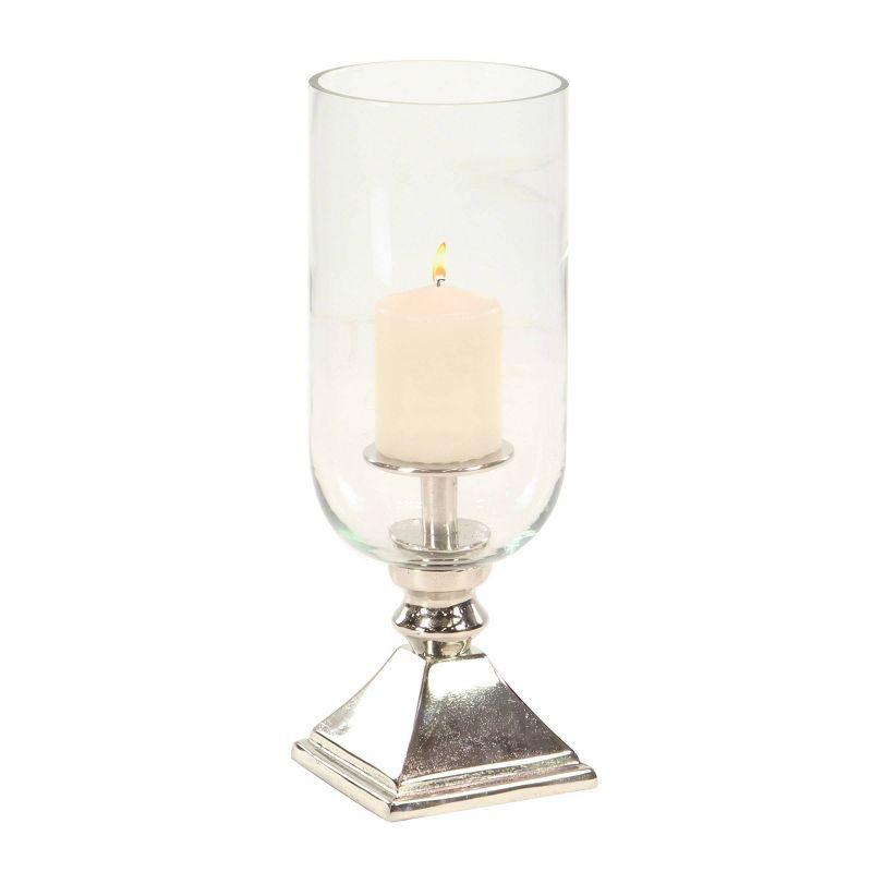 Olivia & May 17" x 6" Hurricane Aluminum/Glass Candle Holder Silver : Tabletop Centerpiece