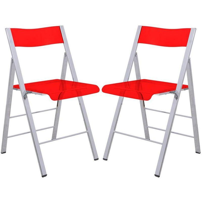 LeisureMod Menno Series Folding Chair with Stainless Steel Frame, Set of 2, Red