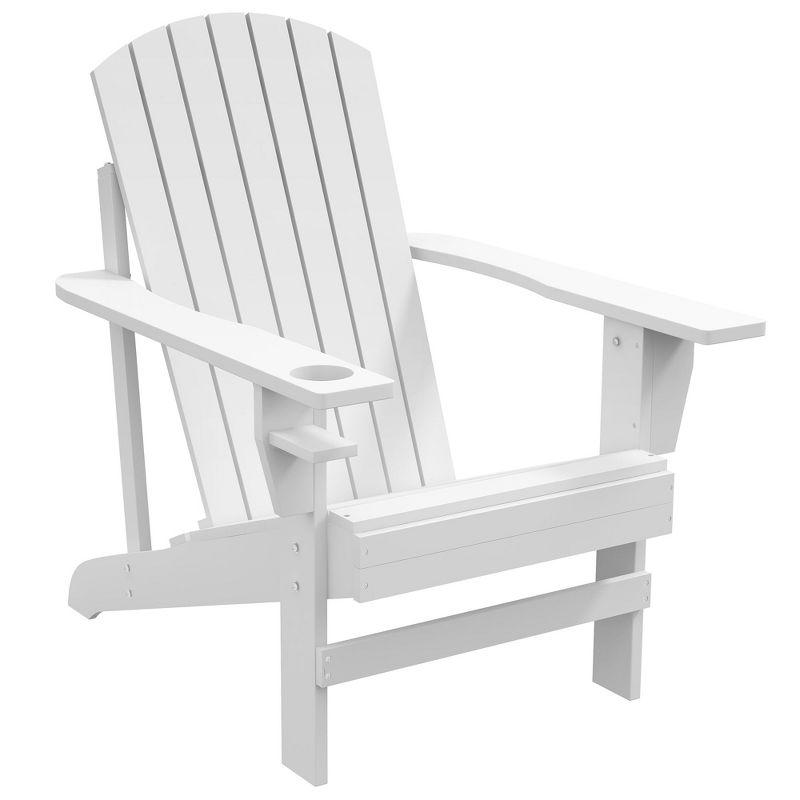 Outsunny Oversized Adirondack Chair, Outdoor Fire Pit and Porch Seating, Classic Log Lounge w/ Built-in Cupholder for Patio, Backyard, White