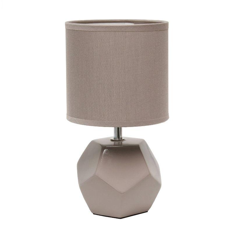 Simple Designs Round Prism Mini Table Lamp with Matching Fabric Shade Gray