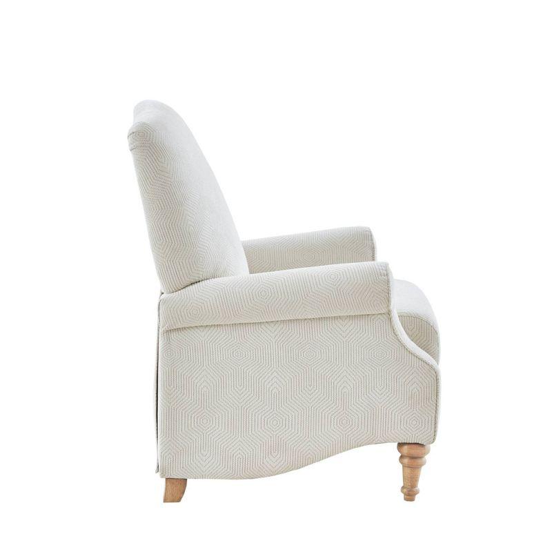 Cranberry Push Back Recliner Ivory: Madison Park, Elegant Jacquard Fabric, Turned Wood Legs, No Tools Assembly