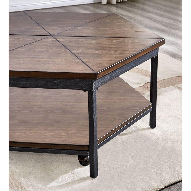 Hexagonal Medium Wood and Iron Lift-Top Coffee Table