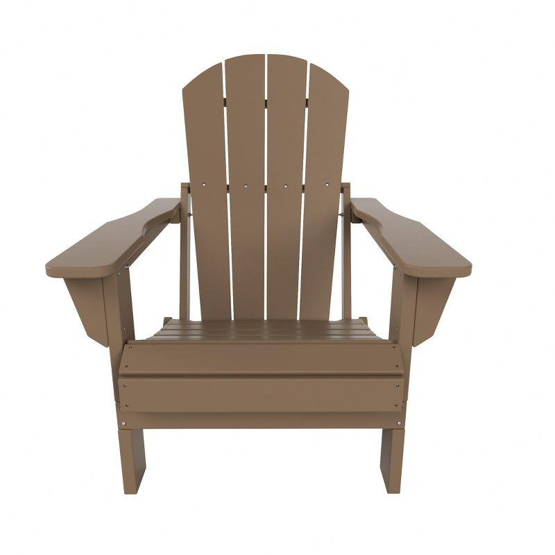 Weathered Wood HDPE Outdoor Folding Adirondack Chair with Wide Armrests