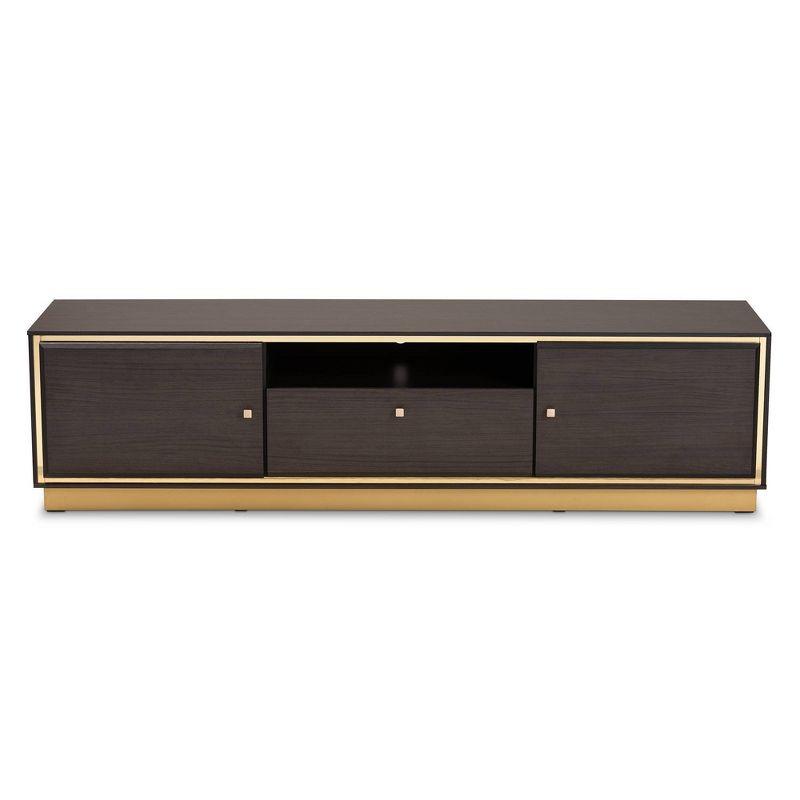 Cormac Dark Brown Walnut Wood TV Stand with Gold Trim