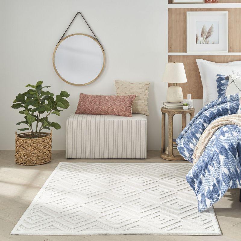 Nourison Versatile Diamond Geometric Flatweave Indoor Outdoor Area Rug Ivory/White 6' x 9'