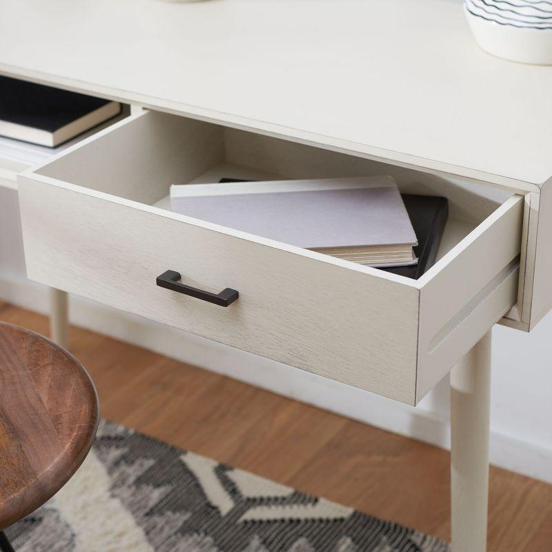 Distressed White Mid-Century Writing Desk with Drawer