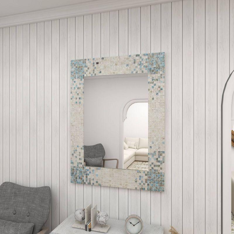 Mother of Pearl Handmade Mosaic Wall Mirror with Blue Corners Cream - Olivia & May