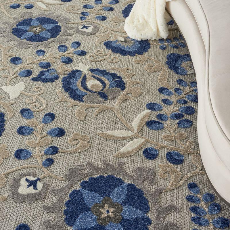 Nourison Aloha Floral Textured Flatweave High-Low Indoor Outdoor Area Rug Natural/Blue 6' x 9'