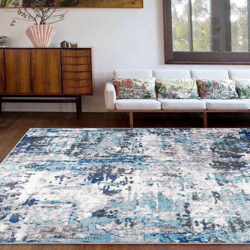 World Rug Gallery Distressed Modern Abstract Area Rug - Blue 5' x 7':  Stain-Resistant,  Low Pile,  Machine Made,  Indoor