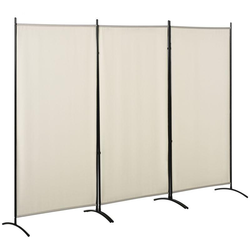 Beige 3-Panel Folding Privacy Screen with Steel Frame