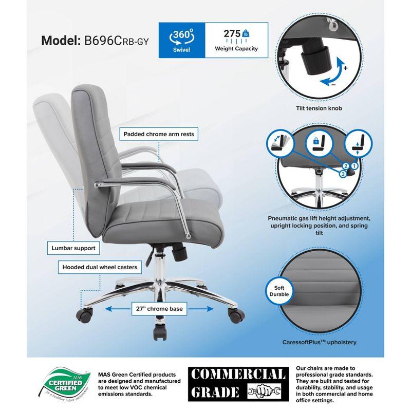 Executive Conference Chair Gray - Boss Office Products: CaressoftPlus, Chrome Base, 275lbs Capacity