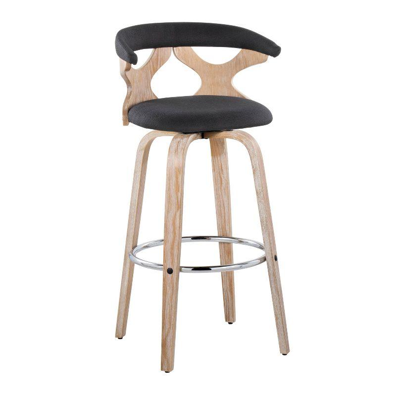 LumiSource Set of 2 Gardenia Barstools White Wash/Charcoal: Contemporary Swivel Counter Height Stools with Backs