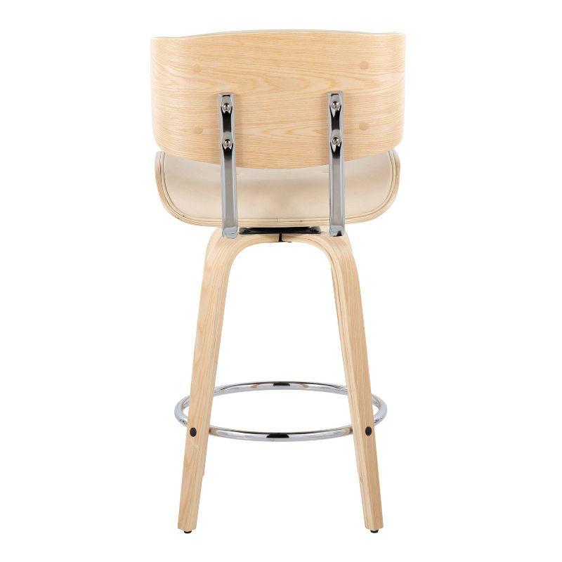 Set of 2 Lombardi Counter Height Barstools Natural/Chrome/Cream: Mid-Century Design, Faux Leather, Wood Frame - LumiSource