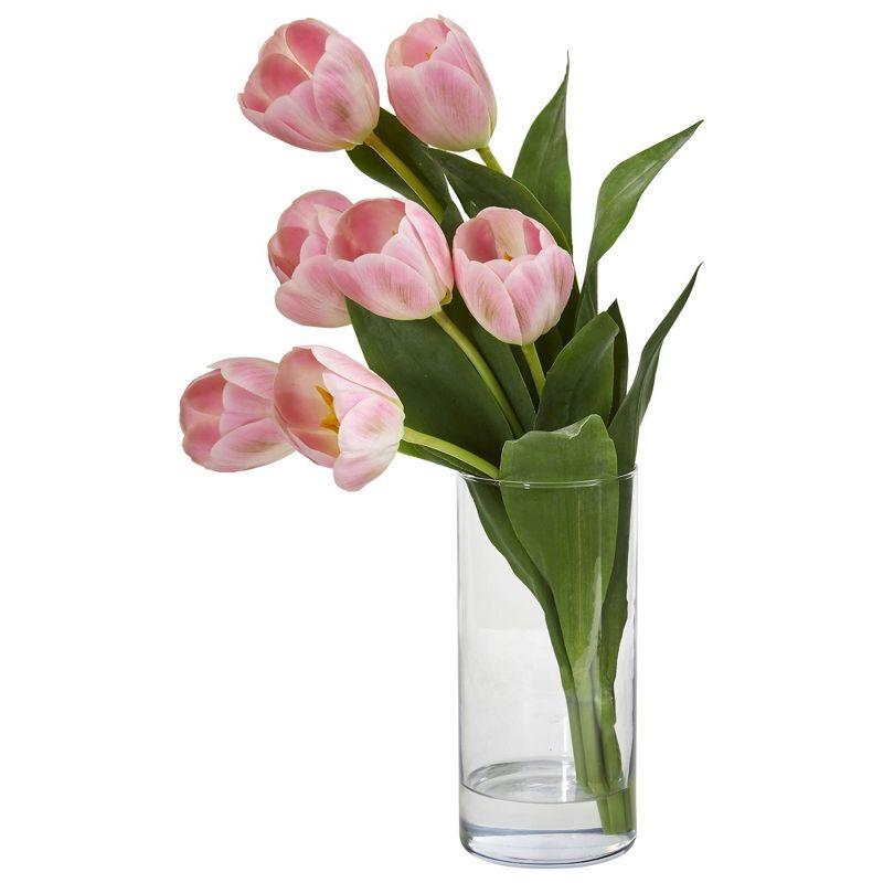 Red Tulip Artificial Arrangement in Clear Glass Vase