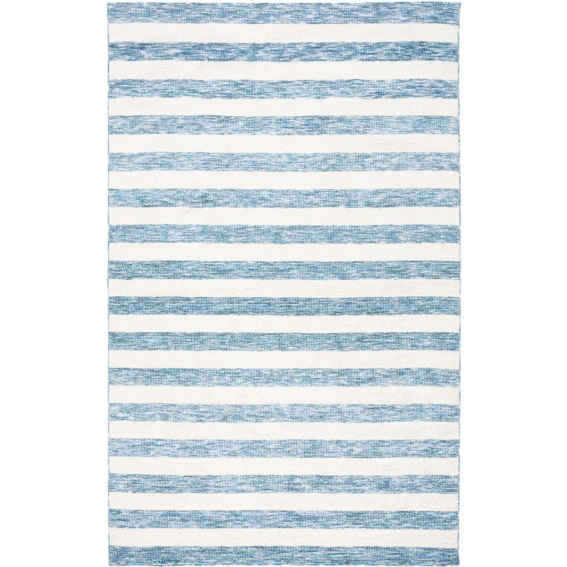 Light Blue and Ivory Striped Synthetic 4' x 6' Area Rug