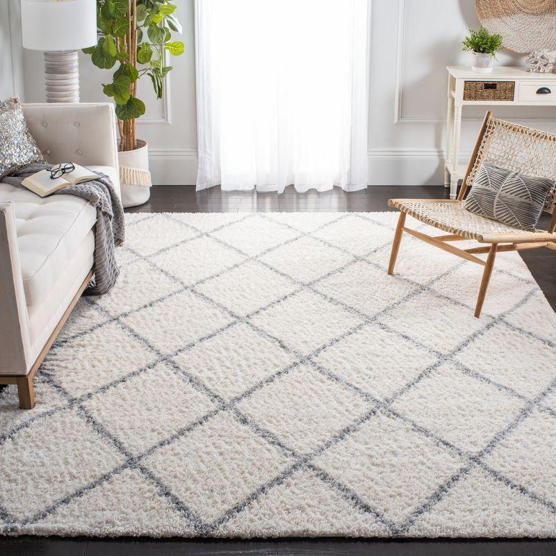 Elegant Cream and Grey Shag Area Rug, Hand-Knotted Synthetic, 8' x 10'