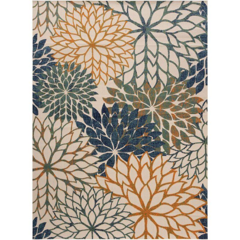 Nourison Aloha Floral 12' x 15' Blue Green Tropical Indoor/Outdoor Area Rug