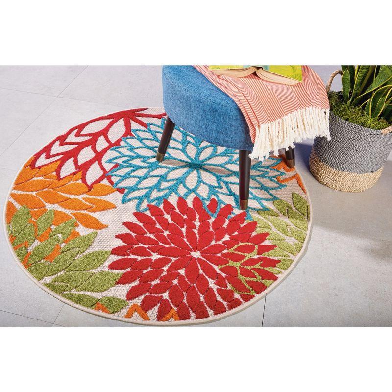 Green Floral Round Synthetic Flat Woven Area Rug