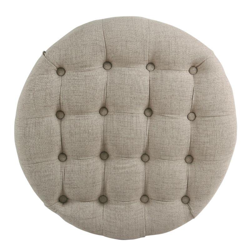 Large Tufted Round Beige Polyester Cocktail Ottoman