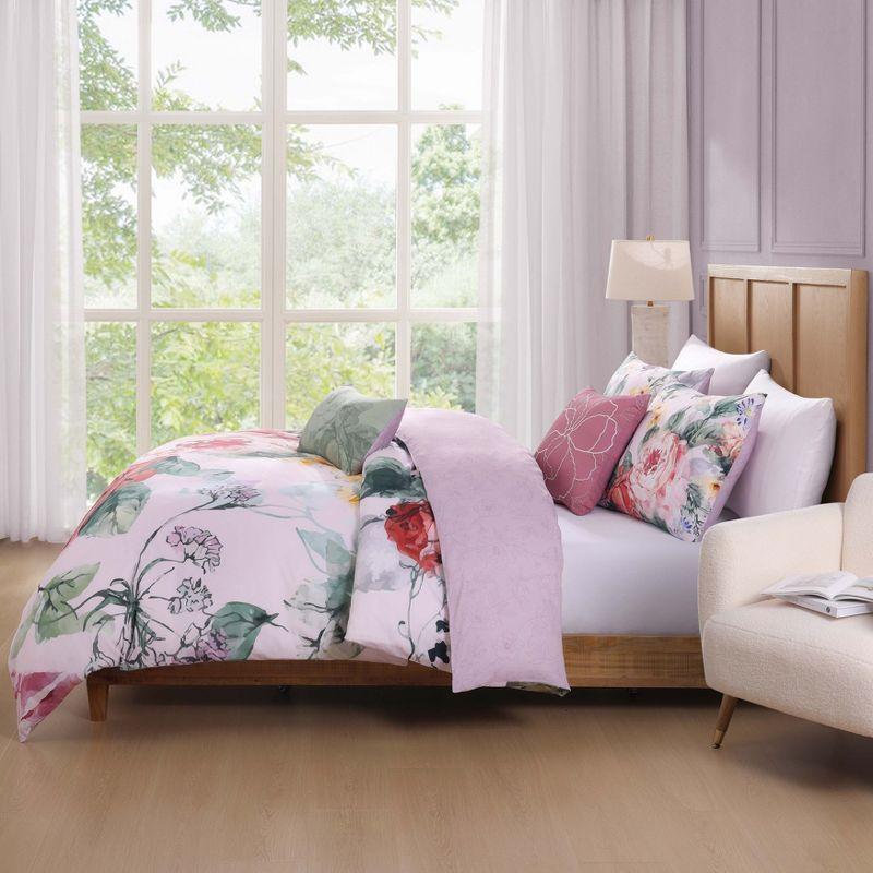 BeBeJan Bebejan Cool Pink Roses 200 Thread Count 100% Cotton Sateen 5-Piece Reversible Comforter Set