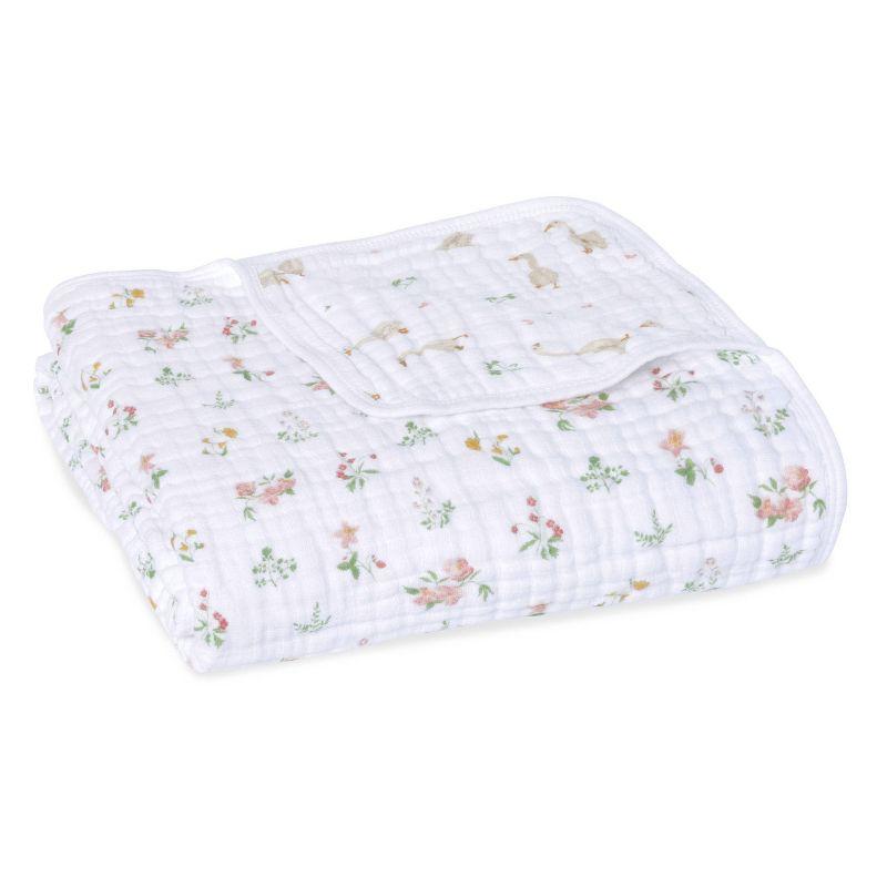 White Floral Cotton Muslin Baby Blanket for Girls