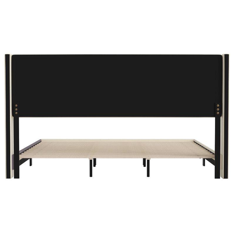 Taylor & Logan King 47" High Hilton Platform Bed Beige: Wingback Headboard, Faux Linen, Foam Padding, Wooden Slat Support