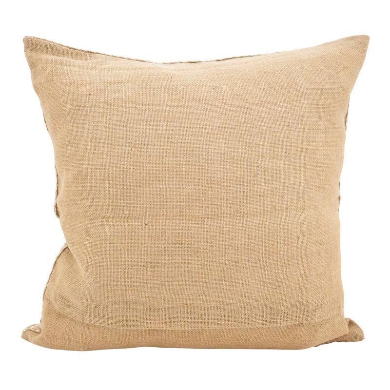 20" Beige Jute Square Throw Pillow with Seashell Design