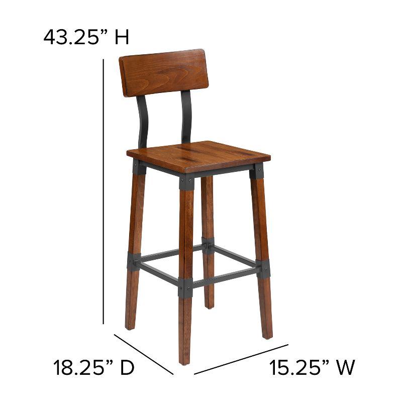 Merrick Lane Bar Height Dining Stools with Steel Supports and Footrest in Walnut Brown - Set Of 4