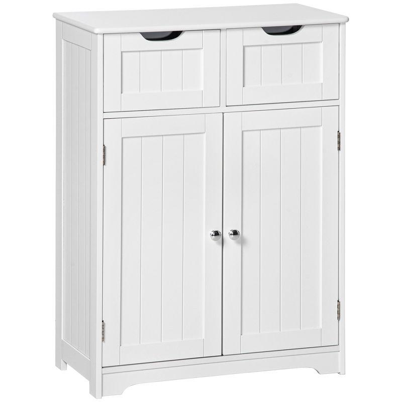 kleankin Freestanding Bathroom Storage Cabinet Organizer Floor Tower with 2 Doors, 2 Drawers and Adjustable Shelf