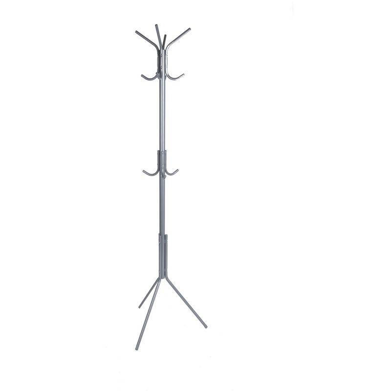 Silver Metal Floor-Standing Coat Rack with Umbrella Stand