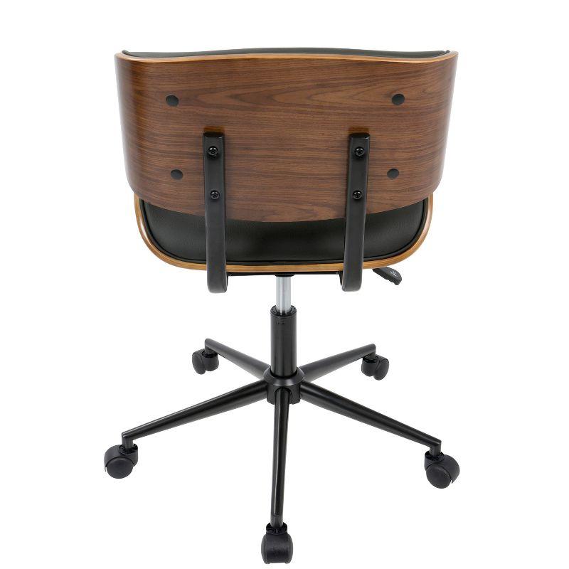 Lombardi Swivel Task Chair in Walnut and Black Faux Leather