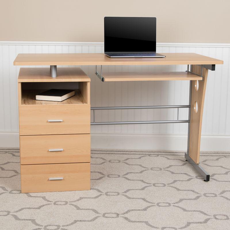 Emma and Oliver Maple Desk with Three Drawer Single Pedestal and Pull-Out Keyboard Tray